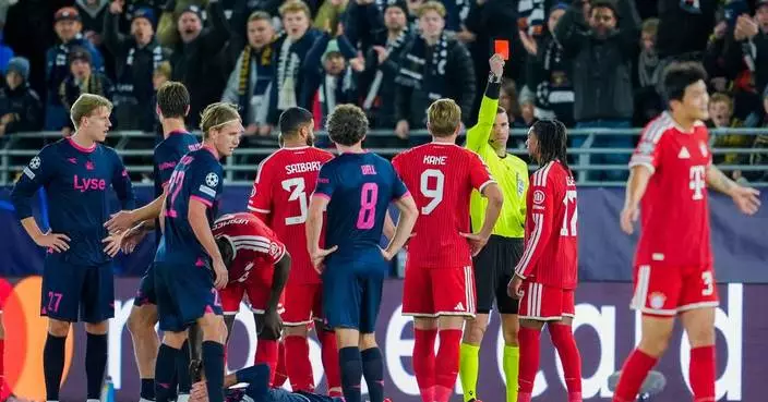 Bayern's Michael Olise sent off for 2 yellow cards within seconds in Champions League