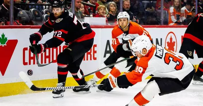 Yakemchuk breaks late tie in the Senators' 2-1 victory over the Flyers