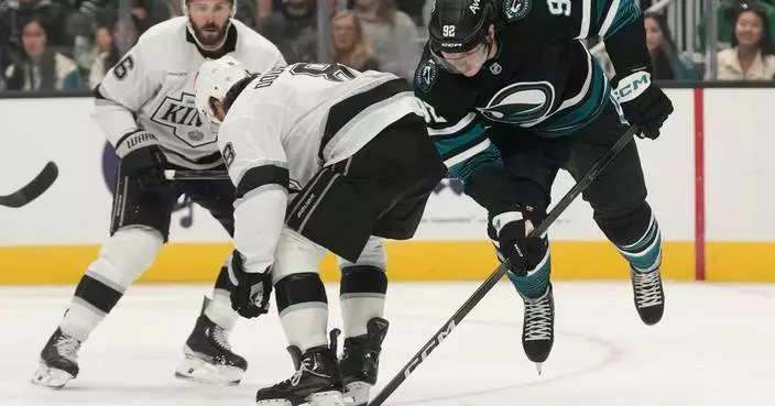 Chernyshov's 2nd goal of the game gives the Sharks a 5-4 overtime win over the Kings