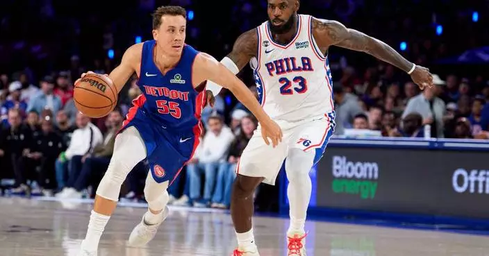 Cunningham scores 26, Collins has double-double in Detroit's 106-93 win over LeBron, 76ers