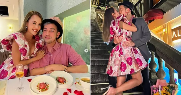 楊洛婷與老公共晉情人節晚餐  著超深Deep V酥胸半露