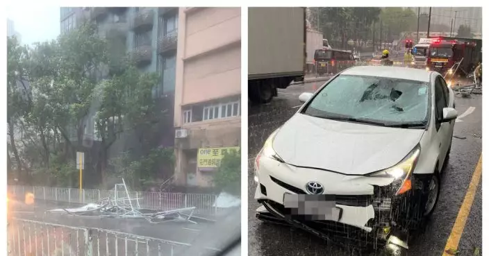 黃雨下屯門天降太陽能板 擊毀行駛中私家車幸無人傷