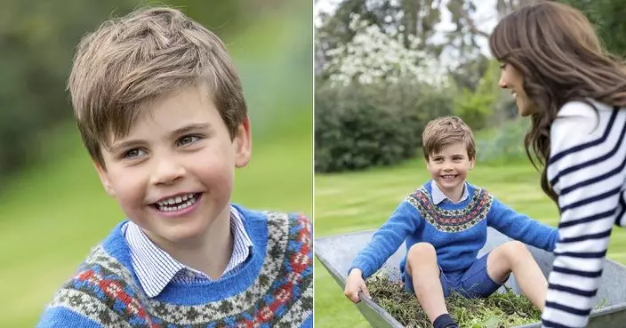 路易王子5歲生日照曝光 坐推泥車與媽媽凱特花園裏嬉戲
