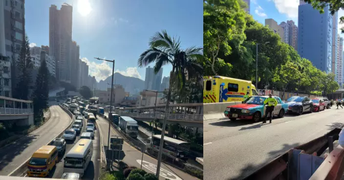 香港仔海傍道5車「串燒」釀交通大擠塞 車龍一度延至香港仔隧道收費廣場
