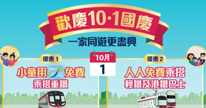 國慶日小童免費坐港鐵 輕鐵全線提供免費服務