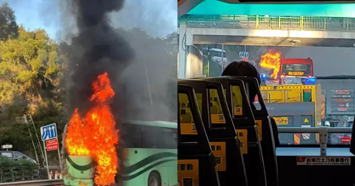 黃大仙龍翔道旅巴車尾著火冒煙　幸無人傷現場交通擠塞