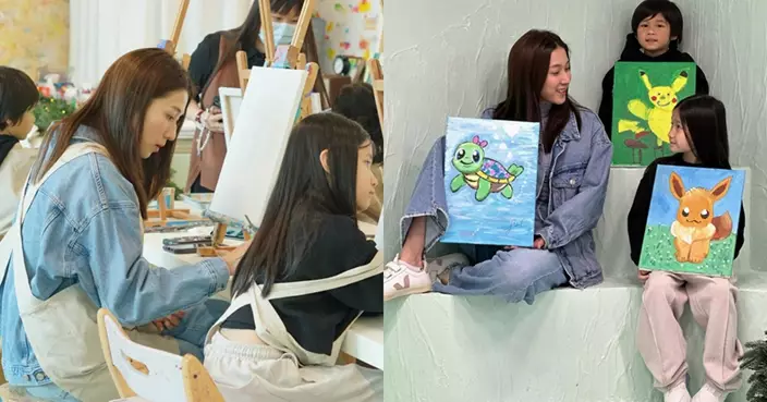 鍾嘉欣返港帶仔女去畫室體驗藝術創作 大女Kelly非常有美術天份