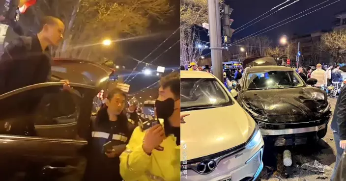 北京私家車撞多輛電動車多人受傷 司機被執法人員帶走