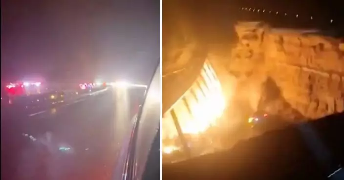 梅大高速公路路面塌方 18車被困1死30傷