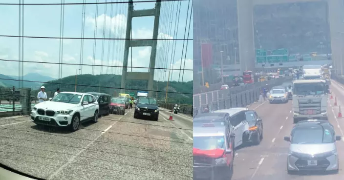 青馬大橋往機場方向10車相撞 現場交通非常擠塞