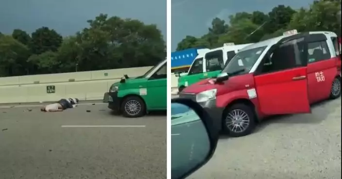 港深西部公路兩的士相撞司機落車理論 同遭後至私家車撞倒重創送院