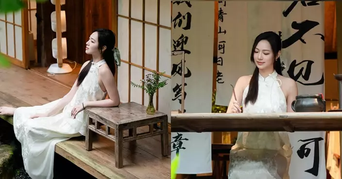 馮盈盈詩興大發狂寫書法 仙氣滿瀉