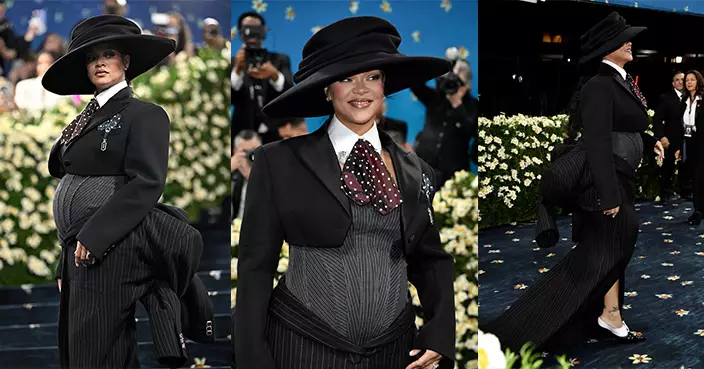 Rihanna挺孕肚壓軸亮相Met Gala紅毯 霸氣官宣三年抱三
