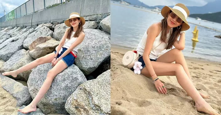 43吋逆天長腿再現!陳敏之母子沙灘放閃 7歲兒子掌鏡技術獲媽咪狂讚