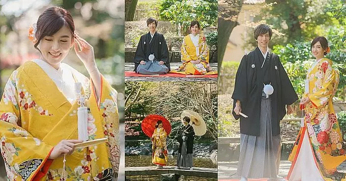 陳嘉倩晒東京櫻花日式婚照 亮黃和服仙氣十足