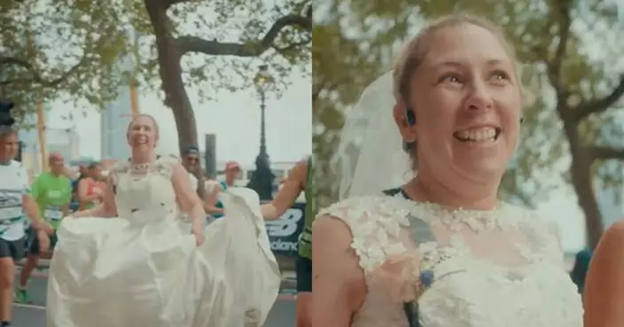 英女結婚紀念日著婚紗跑馬拉松 悼念癌逝丈夫並為抗癌組織籌款
