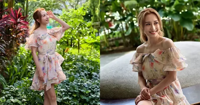 龔嘉欣高溫曬「降溫穿搭」  碎花裙露香肩抗暑