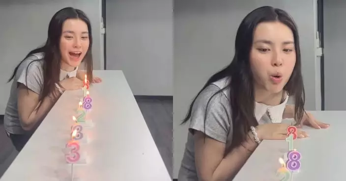 姚焯菲吹蠟燭慘變「弱氣少女」 呆萌表情成網民熱話
