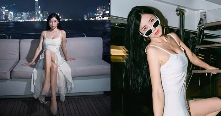 利穎怡維港夜遊「胸」降白裙   網民暴動：呢對長腿太犯規！