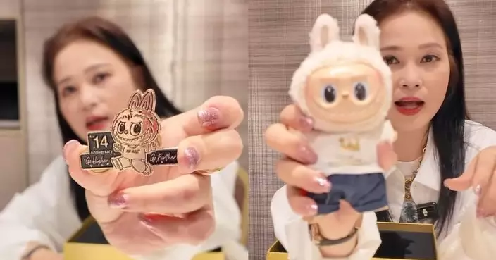 三太樊亦敏拆箱popmart 14周年Labubu  送給員工做週年禮物