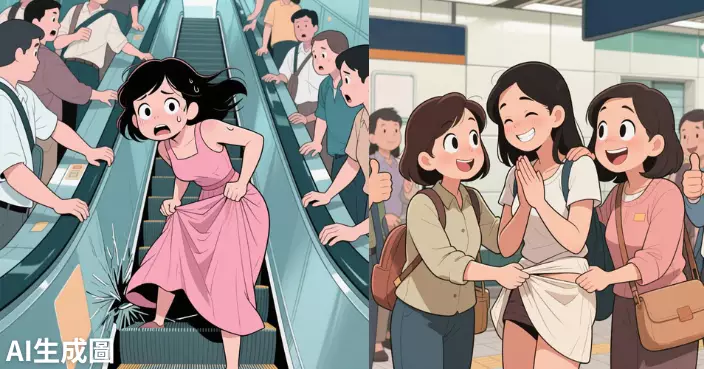 港鐵扶梯驚魂！港女長裙被夾急智脫裙 2女路人見況即暖心咁做