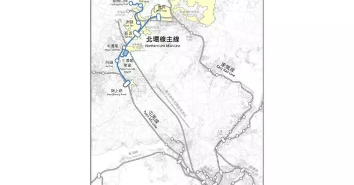 北環綫支綫經新田站接駁主綫　經洲頭及河套站連接至皇崗口岸
