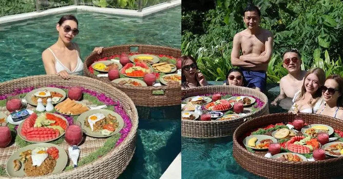 楊卓娜Deep V泳裝騷火辣身材 首試浮誇漂浮早餐