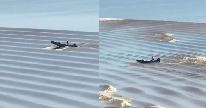 有片！錢塘江現「逆潮行舟」奇觀 船隻如漫遊沙海絕美壯觀