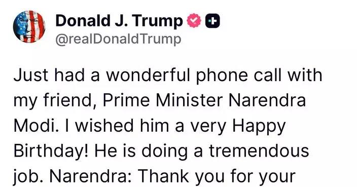 美印因關稅問題關係緊張之際 特朗普向莫迪送上生日祝福