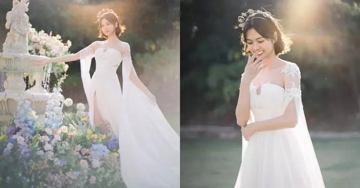 游嘉欣晒高衩婚紗仙氣爆燈 網民激讚：仙女下凡