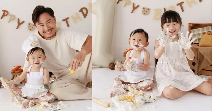 楊潮凱帶次子拍Cake Smash寫真 雞蛋仔表情多多對鏡頭賣萌