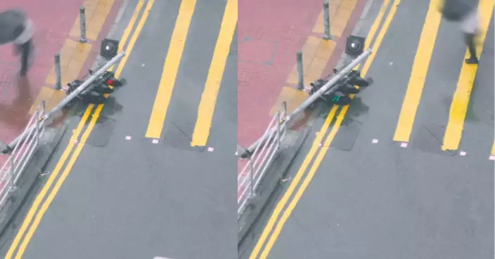 交通燈遭10號風球吹斜「瞓低」照「開工」運作 網笑：香港人、香港燈