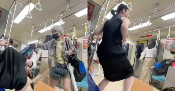 台北捷運阿婆2度揮包迫讓「博愛座」遭後生乘客一腳​踢飛向對面座位