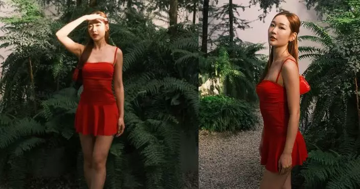 TVB小花葉靖儀紅裙誘惑 古惑透視設計晒螞蟻腰