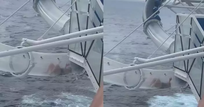 30米高空驚魂！外國女遊客受困郵輪透明滑水道 13秒掙扎影片曝光
