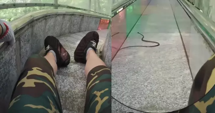 廣西男遊客景區玩透明滑梯 身下突竄出小蛇「超車」當場嚇傻