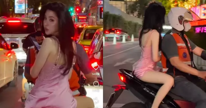 著粉紅睡衣搭電單車穿梭市區 泰女星騷性感身材意外掀「睡衣模仿潮」