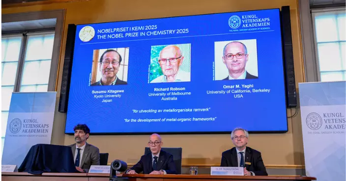 日英美三科學家共獲諾貝爾化學獎 表彰在金屬有機骨架開發領域貢獻