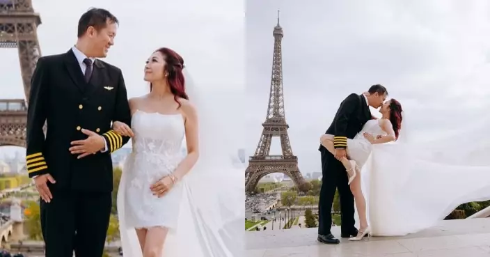 朱凱婷與老公飛法國慶祝結婚15周年 願望實現巴黎鐵塔前照靚靚婚紗照