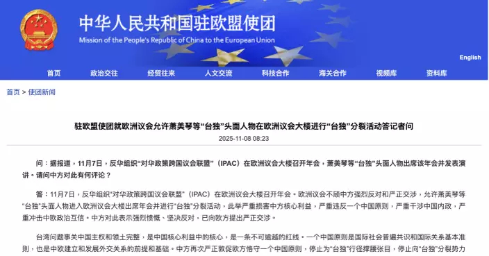 歐洲議會准「台獨」人物進入歐洲議會大樓 中方表示強烈憤慨提嚴正交涉