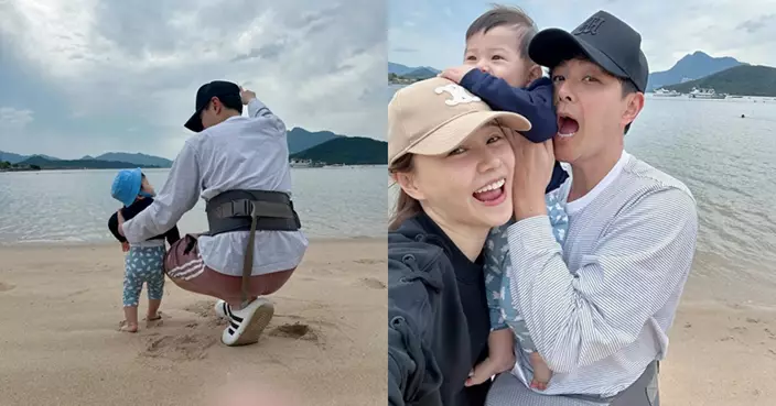 蕭正楠一家三口沙灘初體驗 囝囝哈哈玩水放電