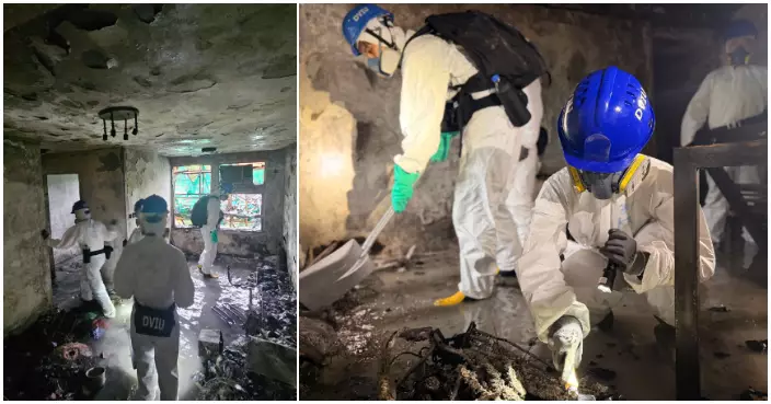 大埔五級火｜再有災場內部曝光 牆身剝落傢具成灰燼 警全速搜索冀盡早確認遇難者身份