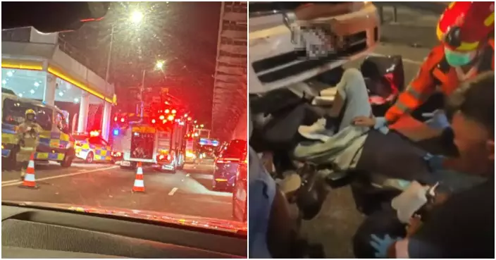 屯門公路三車相撞　電單車司機及一名男童受傷送院