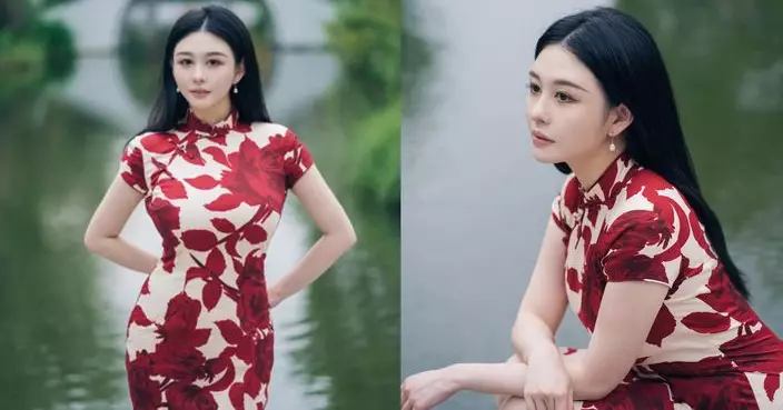 「最美星二代」沈月晒索爆旗袍照 盡騷玲瓏浮凸魔鬼身材