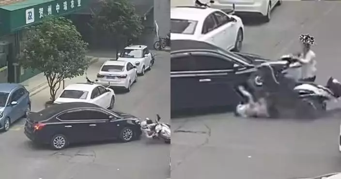 有片！撞倒女騎士下車幫扶起電單車 內地私家車司機誤觸油門再狠撞對方