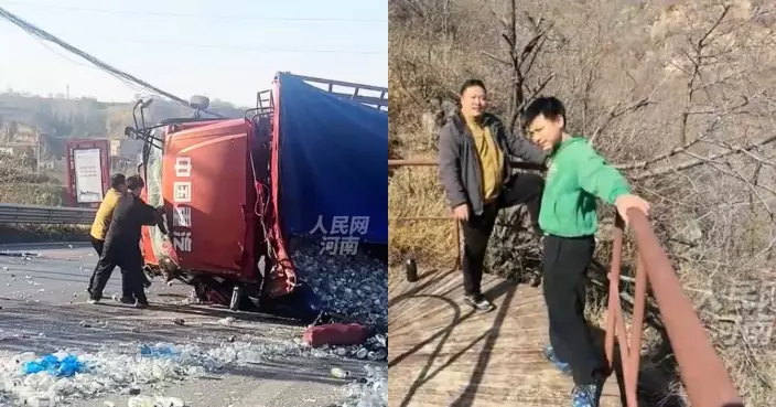 駕車途中見1貨車感異常折返驚見側翻 河南父攜12歲子合力破窗救出被困司機