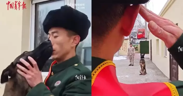 退伍儀式現催淚一幕 黑龍江老兵與軍犬道別難舍難分