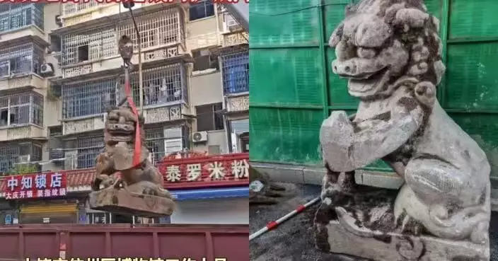 江西工地土層驚現石刻輪廓 專家到場挖出一對1.9米明代石獅