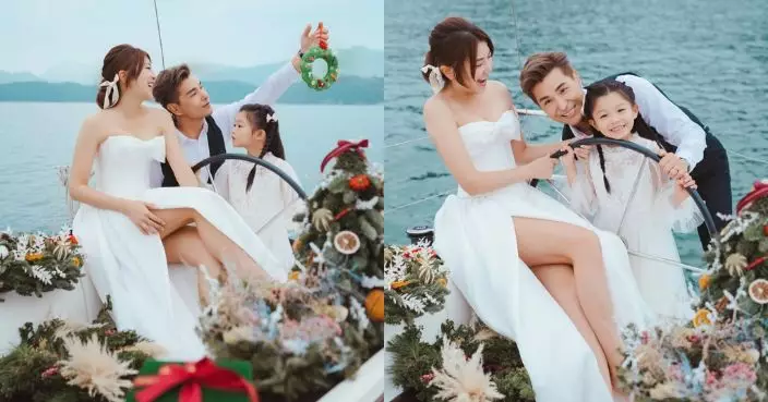 陳展鵬一家出海賀聖誕 單文柔高衩裙晒長腿