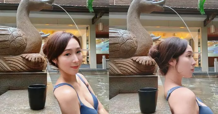 吳嘉儀浸溫泉晒側身近鏡 低胸泳衣展四吋事業線